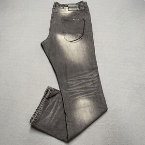 Parish Nation Jeans Mens 38‎ Gray Black Faded Whiskered Distressed Straight Leg